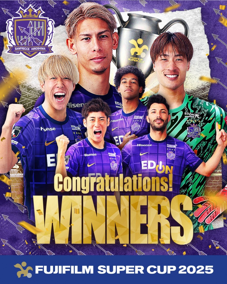  日超杯廣島三箭2-0神戶(hù)勝利船奪冠，共53343人現場(chǎng)觀(guān)戰創(chuàng  )上座紀錄