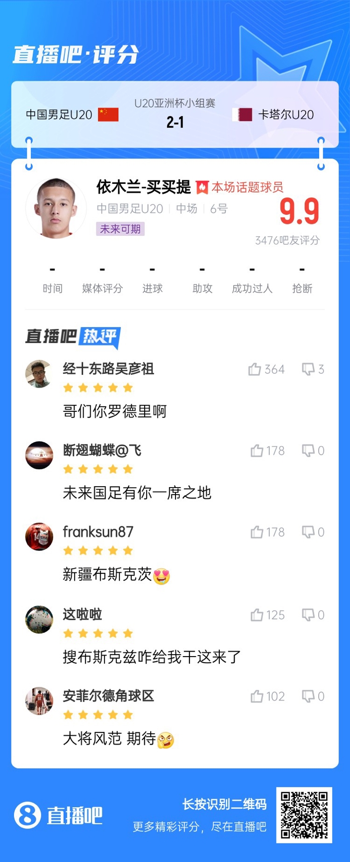  依木蘭+陳澤仕泰山中場(chǎng)連線(xiàn)！19歲依木蘭獲封：新疆布斯克茨！