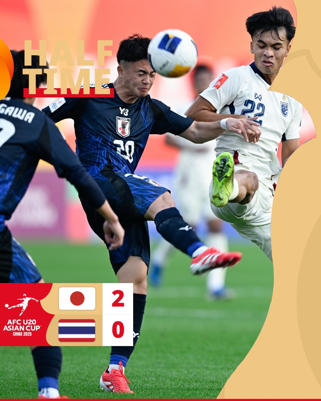  半場(chǎng)-日本U20 2-0領(lǐng)先泰國U20，石井久繼破門(mén)+中柱 泰國0射正