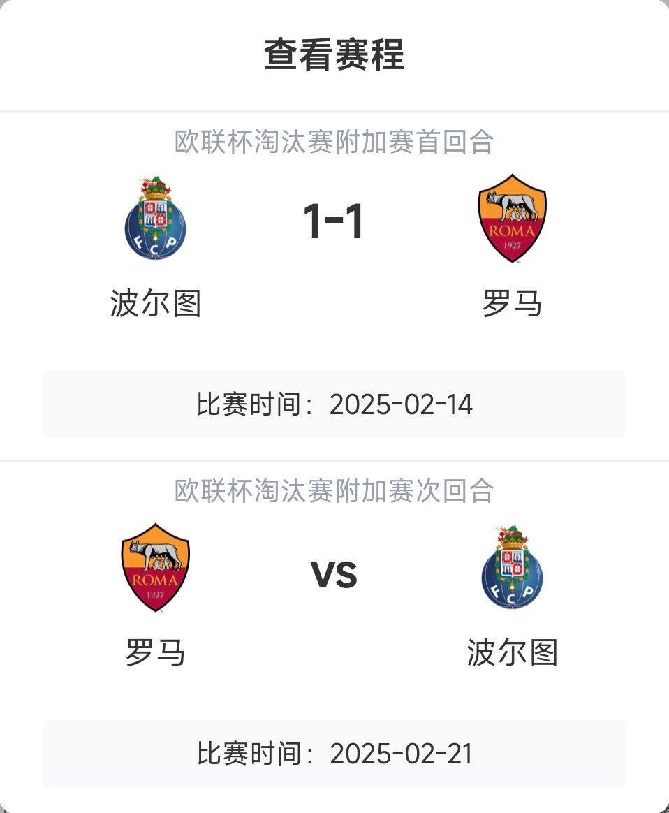  羅馬頂得住嗎？意甲歐戰8隊3隊直通4隊出局，羅馬首回合1-1波爾圖