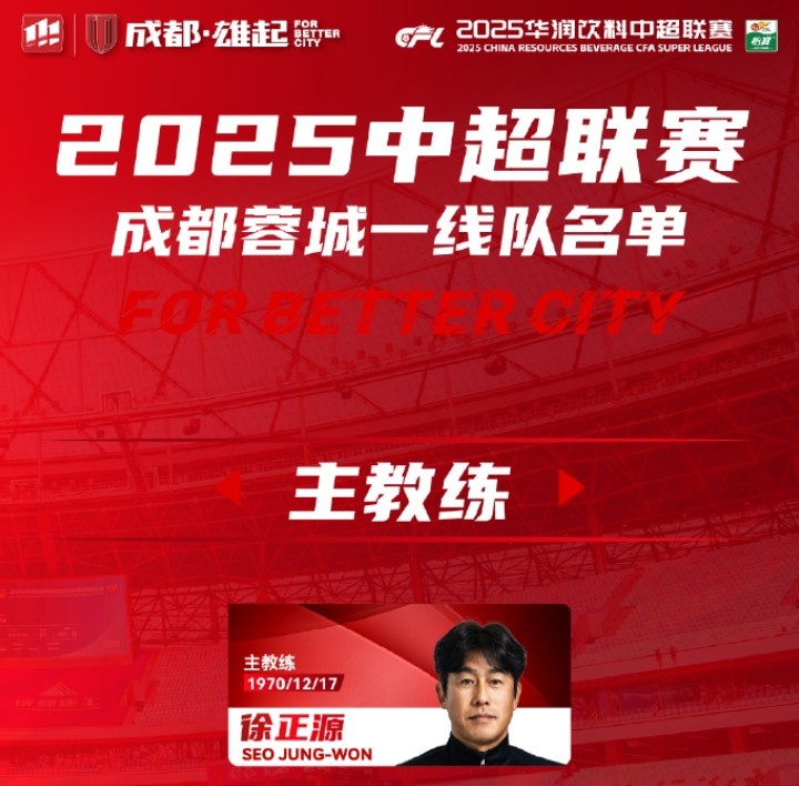  成都蓉城一線(xiàn)隊大名單出爐！