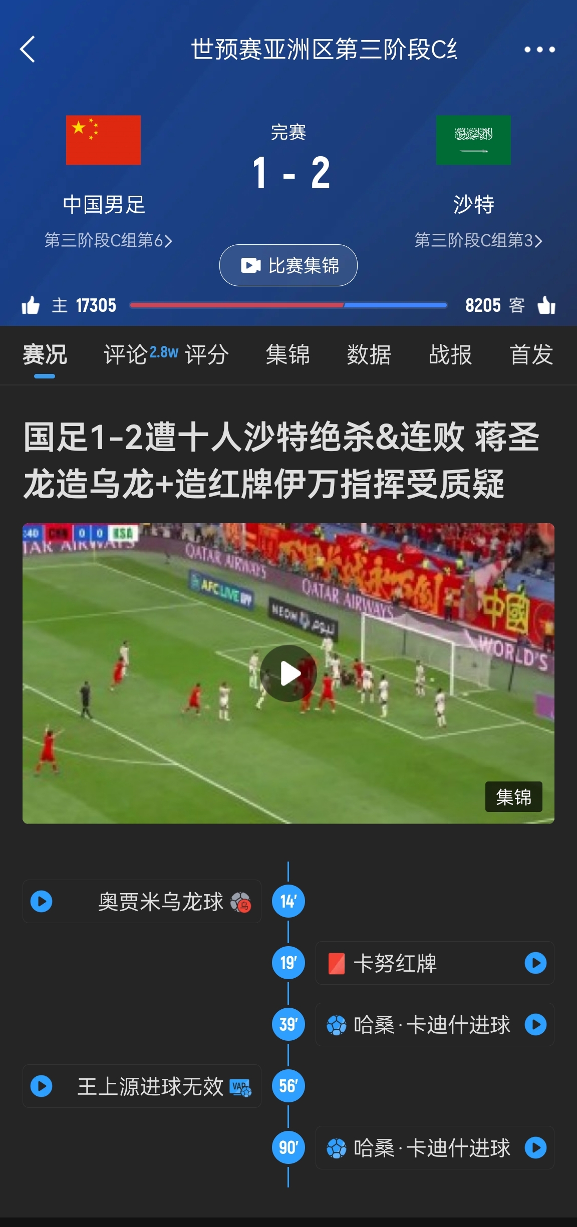  今天什么劇本？首戰沙特也是半場(chǎng)紅牌+蔣光太傷退，最后國足被翻