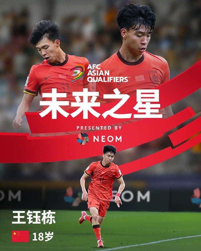  亞洲杯官方社媒發(fā)布王鈺棟個(gè)人海報：青年軍的旗幟，飄揚在前哨